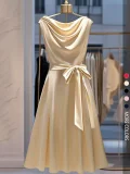 EVE Solid Color Sleeveless Tie Up Midi Dress GSRX-709