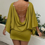 EVE Backless Chain Solid Color Mini Dress GPKJ-MR42659