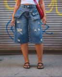 EVE Plus Size Fashion Holes Straight Fifth Jeans GYLN-8797
