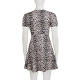 EVE Leopard Print V Neck Tie Up Mini Dress GPKJ-MR47128
