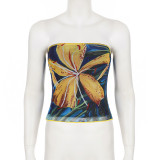 EVE Floral-print Color Blocked Mesh Tube Top GPKJ-MR48309