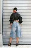EVE High Waist Washed Hot Drill Straight Fifth Jeans GYLN-7270