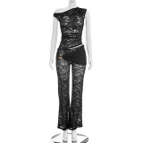 EVE Solid See Through Lace Two Piece Pants Set GDSF-J26ST060