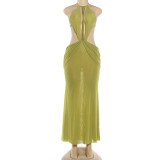 EVE Halterneck Backless Mesh Maxi Dress XEF-K6D02631A