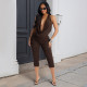 EVE Backless Ruched Mesh Tops Seventh Pants Suit GDSF-C26ST071