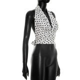 EVE Deep V Neck Polka Dot Print Tops GDSF-J26TP092