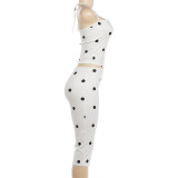EVE Polka Dot Print Backless Vest Seventh Pants Suit XEF-K6S03857A
