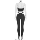 EVE Halterneck Hollow Out Two Piece Pants Set GDSF-J26ST054