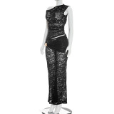 EVE Solid See Through Lace Two Piece Pants Set GDSF-J26ST060