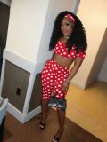 EVE Polka Dot Print Tube Top Fifth Pants Suit MEM-88692