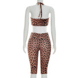 EVE Leopard Print Halterneck Top Fifth Pants Suit GDSF-D26ST059