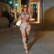 EVE Mesh Print Long Sleeve Tops Tight Pants Suit DLSF-K6S01605A