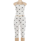 EVE Polka Dot Print Backless Vest Seventh Pants Suit XEF-K6S03857A
