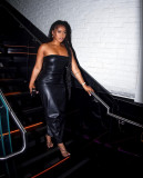 EVE PU Leather Solid Color Tube Top Dress TE-4719