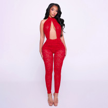 EVE Lace Hollow Out Ruched Backless Jumpsuit MXBF-J26JP039