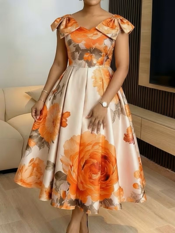 EVE Plus Size Ruffles Sleeve Print Maxi Dress dGQLK-KG6322
