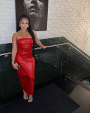 EVE PU Leather Solid Color Tube Top Dress TE-4719
