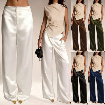 EVE Solid-Color Satin Wide-leg Pants GSRX-816