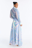 EVE Long Sleeve Print Lapel Maxi Dress XHXF-486