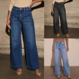 EVE Solid Color Washed Staight Jeans XCFF-14165
