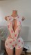 EVE Print Hollow Out Tie Up Bodysuit+Short 2 Piece Set GYXF-24959