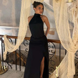 EVE Halterneck Backless Sleeveless Split Maxi Dress LJSF-D6121027X