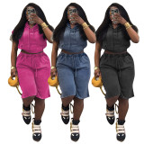 EVE Fashion Washed Short Sleeve Two Piece Shorts Set TR-1361
