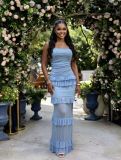 EVE Backless Ruffles Solid Color Sling Maxi Dress GADE-11253