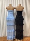 EVE Backless Ruffles Solid Color Sling Maxi Dress GADE-11253