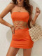 EVE Solid Color Wrap Chest Hollow Out Mini Dress GHYX-TXY5277