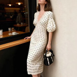 EVE Polka Dots Print Lace Patchwork Midi Dress GPBY-DR8196