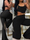 EVE Solid Color Knits Backless Flare Jumpsuit GHYX-JYP7005
