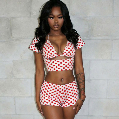 EVE Polka Dots Print Bikinis Three Piece Swimsuit MXBF-J26ST108