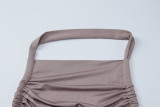 EVE Solid Color Halterneck Ruched Backless Maxi Dress LJSF-D6321249X