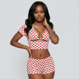 EVE Polka Dots Print Bikinis Three Piece Swimsuit MXBF-J26ST108