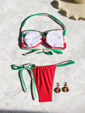 EVE Color Block Tie Up Backless Bikinis 2 Piece Swimsuit CASF-6740