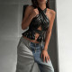 EVE Solid-Color Ice-Silk Halter-Neck Backless Top GZJQ-K6B00023A