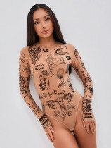 EVE Print Long Sleeve Tight Bodysuit SHD-9968