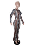 EVE Snake Print Long Sleeve Two Piece Pants Set SHD-9972