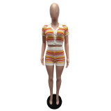 EVE Knits Contrast Color Short Sleeve Short Suit GDYF-6501