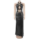 EVE Sexy Tie Up Backless High Split Maxi Dress BY-7666