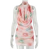 EVE Print Backless Halterneck Tops Two Piece Skirts Set GJYO-JSD711883