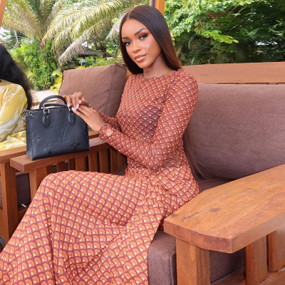 EVE Print Long Sleeve Ruched Maxi Dress GJYO-JD305071
