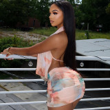 EVE Print Backless Halterneck Tops Two Piece Skirts Set GJYO-JSD711883
