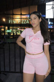 EVE Letter Print Short Sleeve Two Piece Shorts Set QXLB-10170