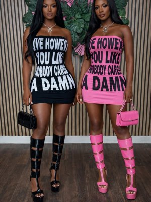 Pre Order: About 7 work days shipping Letter Print Tube Top Dress YUEM-202613