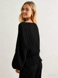 EVE Solid Color Long Sleeve Two Piece Pants Set MIL-L346