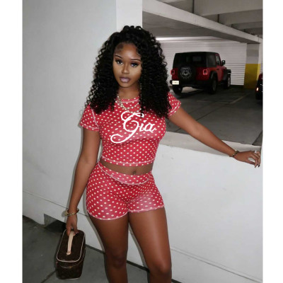 EVE Letter Polka Dots Print Tops Shorts Suit FOSF-8823