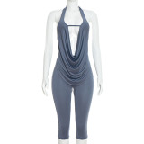 EVE Deep V Neck Backless Tops Two Piece Pants Set MXBF-J26ST018
