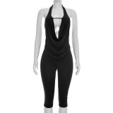 EVE Deep V Neck Backless Tops Two Piece Pants Set MXBF-J26ST018